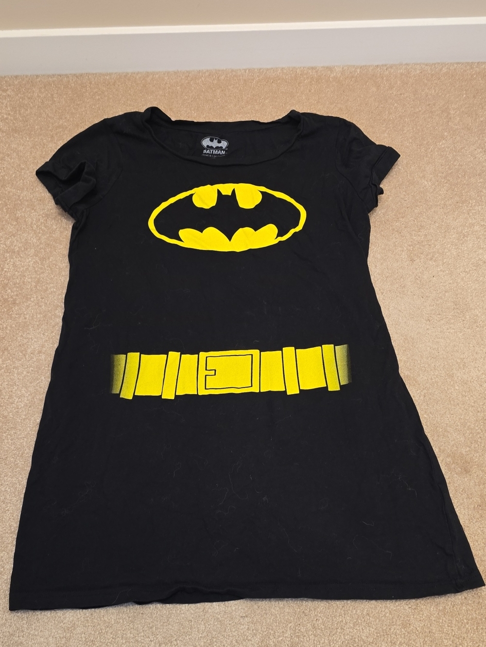 Batman Black and Yellow Logo & Belt Ladies T-Dress